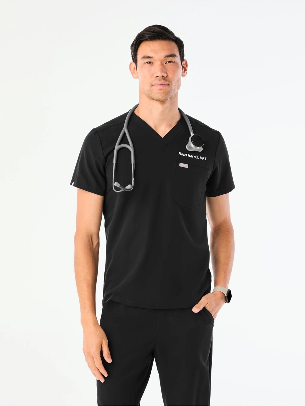 Figs Men’s Leon Three Pocket Scrub Top in Black
